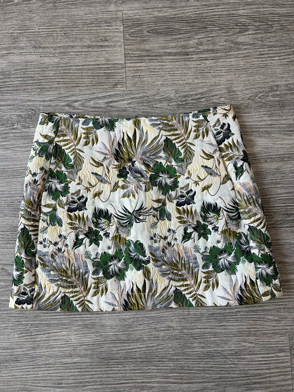 Urban Outfitters Jacquard Mini Skirt XS Floral Tropical Brocade Green Pocket